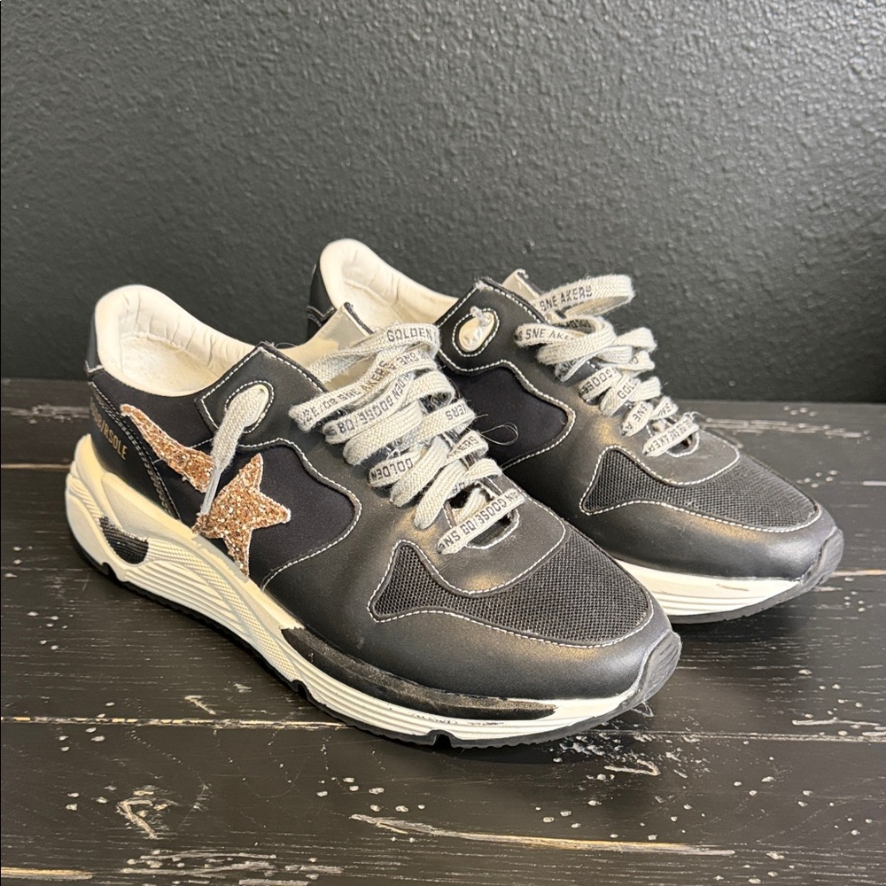 Gold Star Black and Glitter Gold Sneakers